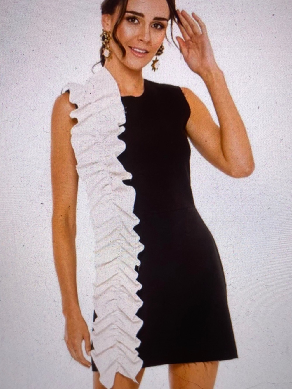 NEW MSGM Black & White Ruffle Mini Dress IT 40 US 4 S Runway Statement Piece